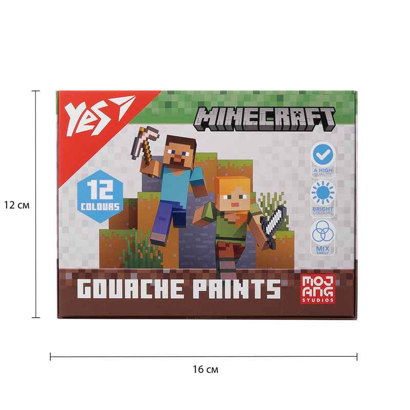 Фарби гуашеві Yes Minecraft 230407, 12 кольорів