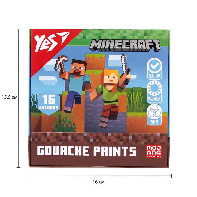 Фарби гуашеві Yes Minecraft 230408, 16 кольорів