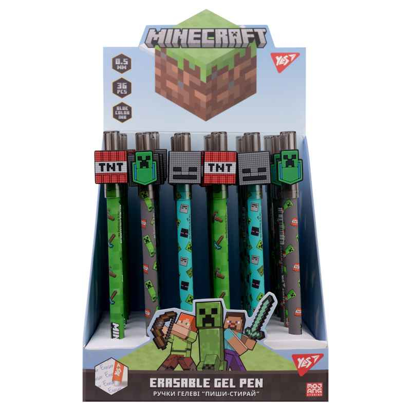 Ручка гелевая пиши-стирай YES Minecraft 420378, 0.5 мм синяя