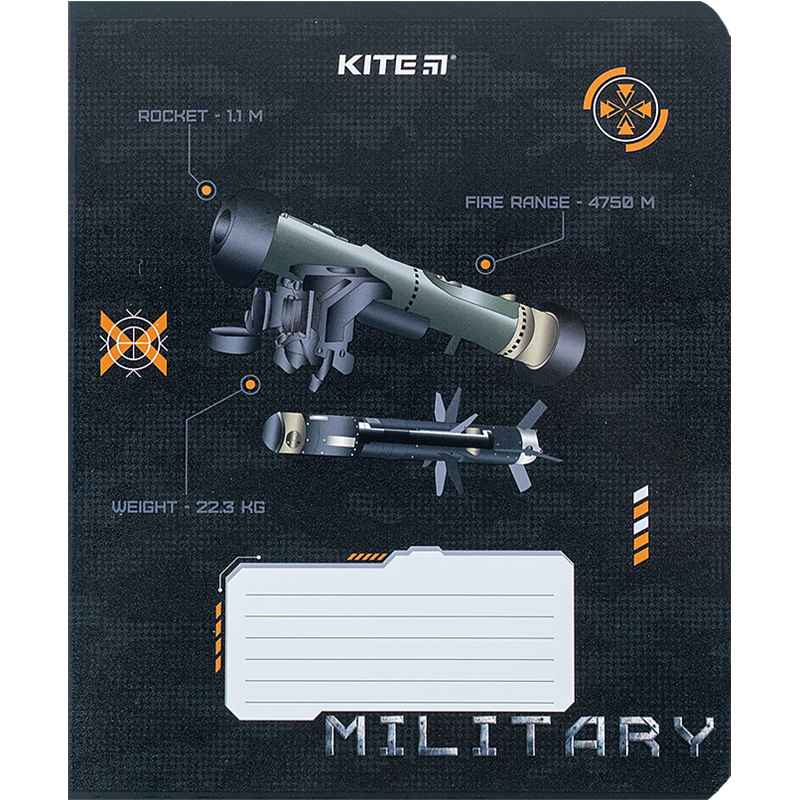 Зошит шкільний Kite Мілітарі K24-232-3, 12 аркушів, клітинка