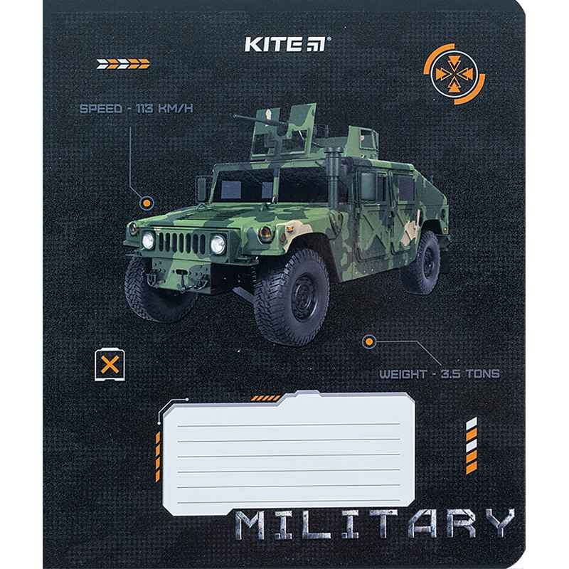 Зошит шкільний Kite Мілітарі K24-232-3, 12 аркушів, клітинка