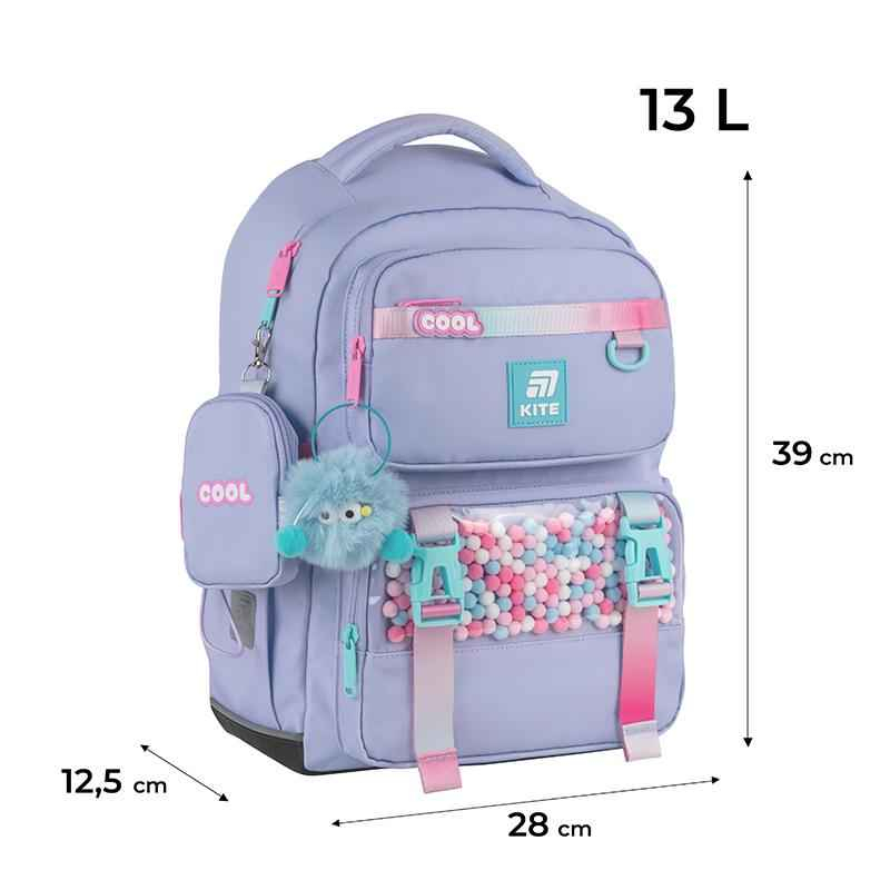 Шкільний рюкзак Kite K25-1022M-1 з об'ємом 13 л та розмірами 39x28x12,5 см, для комфортного використання щодня.