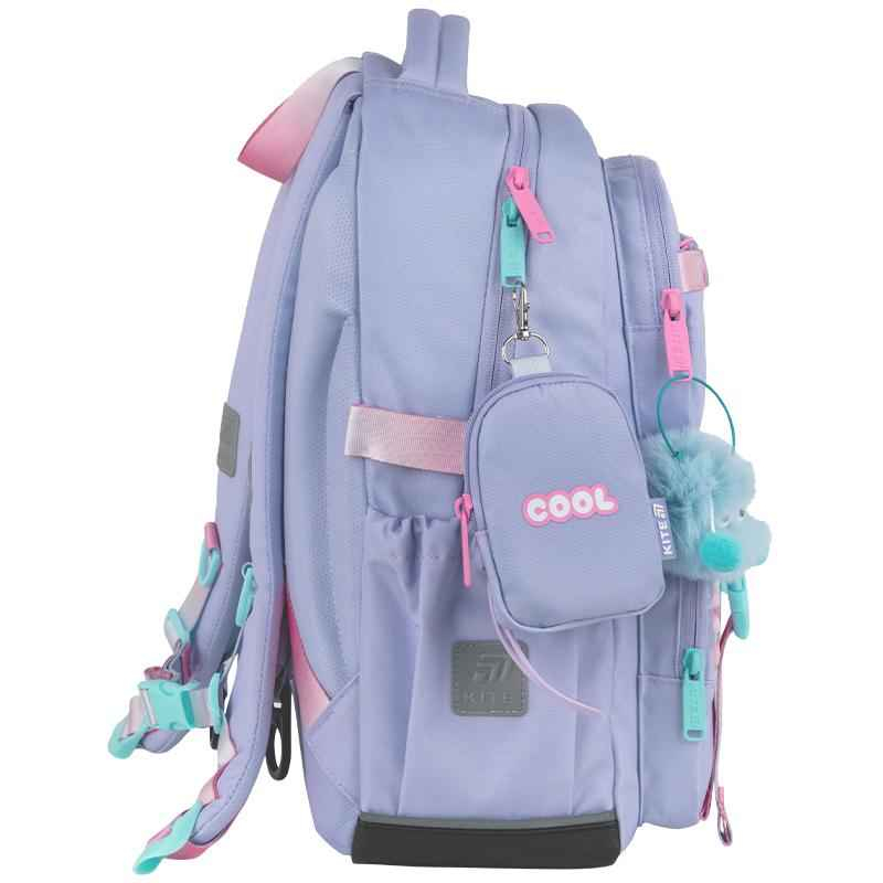 Рюкзак Kite K25-1022M-1 збоку з кишенею для пляшки та прикрасами, колір світло-фіолетовий, стиль Cool