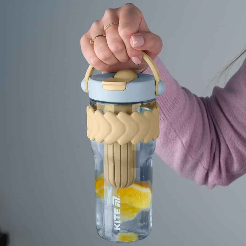 Стакан для води з трубочкою Kite K25-1231-1, 900 мл, бежево-блакитний