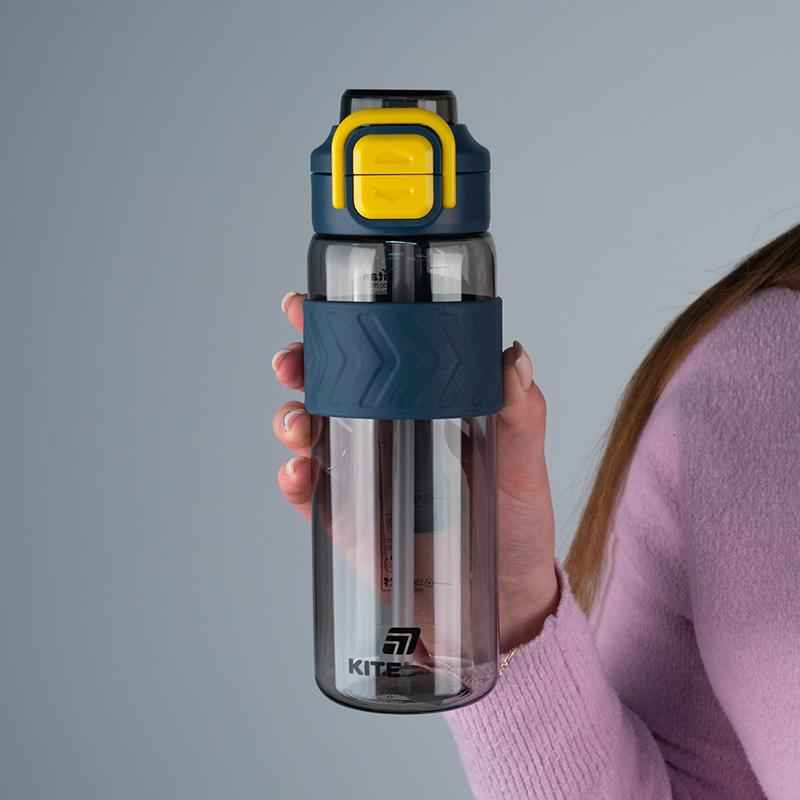 Пляшечка для води з трубочкою Kite K25-1234-1, 800 мл сіро-жовта