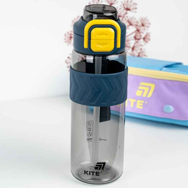Пляшечка для води з трубочкою Kite K25-1234-1, 800 мл сіро-жовта