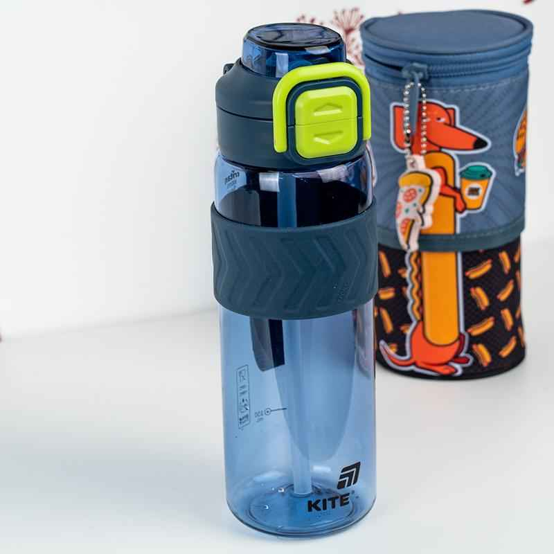 Пляшечка для води з трубочкою Kite K25-1234-2, 800 мл синьо-зелена