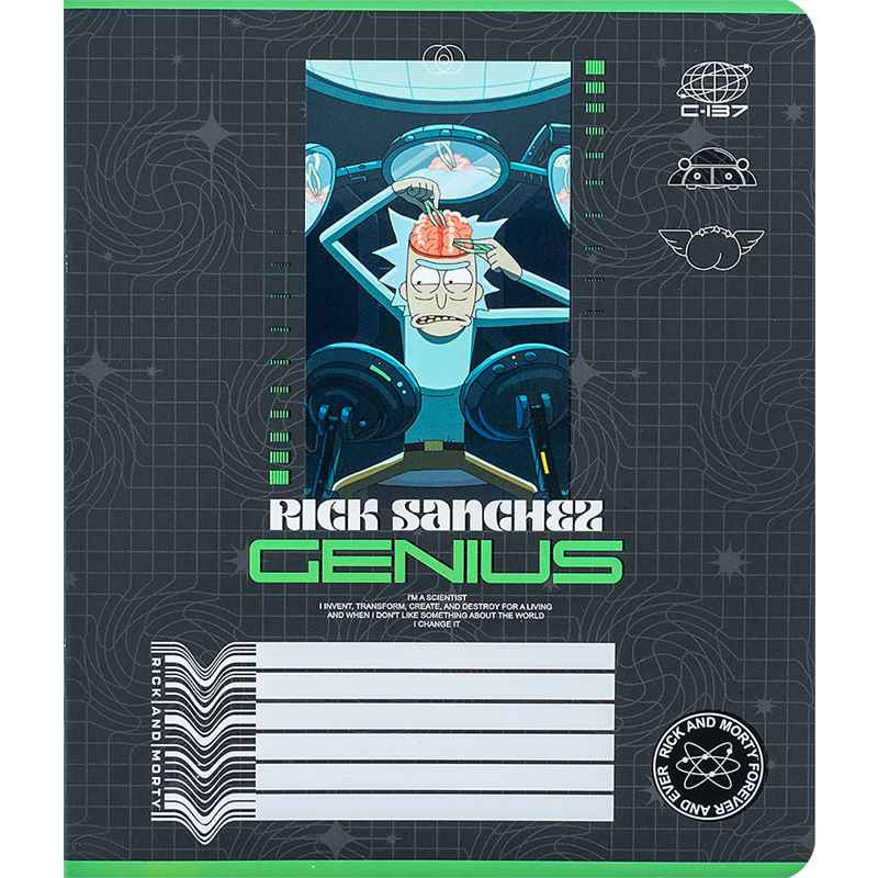 Зошит шкільний Kite Rick and Morty RM24-236, 18 аркушів, клітинка