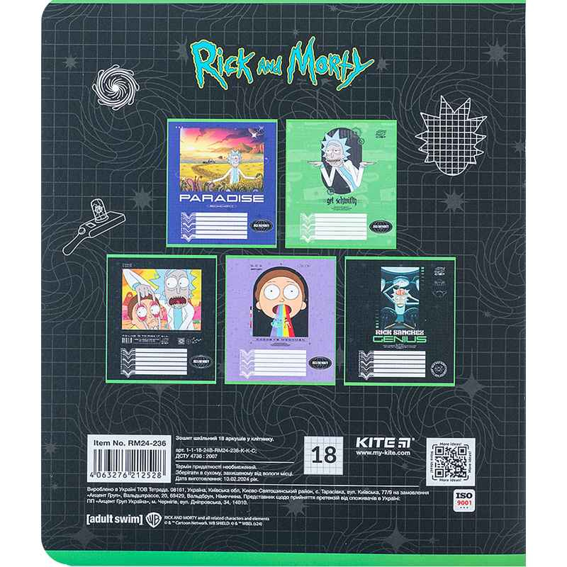 Зошит шкільний Kite Rick and Morty RM24-236, 18 аркушів, клітинка