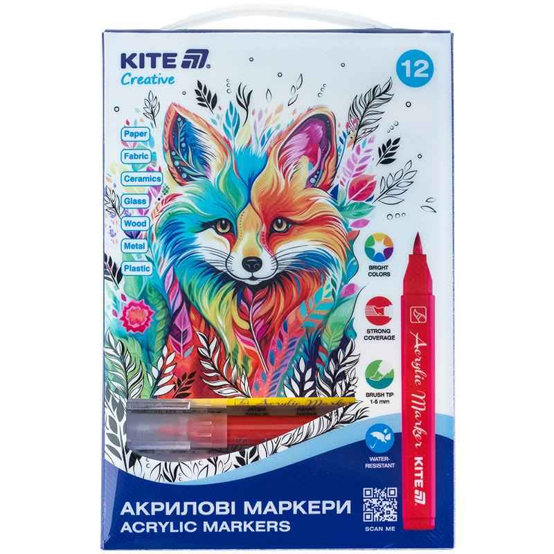Маркери-пензлики акрилові Kite Creative K-1159, набір 12 шт.