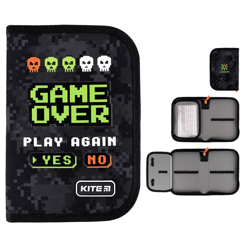 Пенал без наполнения Kite Game Over K24-621-2, 1 отделение, 1 отворот