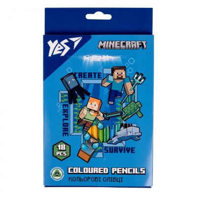Карандаши цветные трехгранные YES Minecraft 290715, 18 цв
