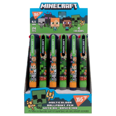 Ручка кулькова YES Minecraft Boom 412157, 4 кольори