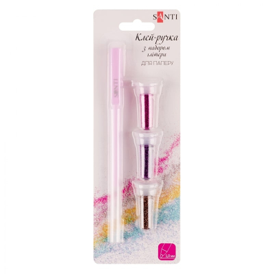 Клей-ручка Santi c набором глиттера, 742960 фиолетовый, розовый, бронза