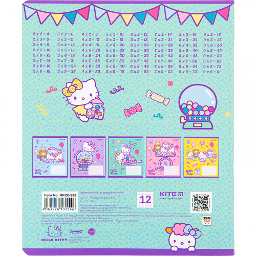 Зошит шкільний Kite Hello Kitty HK22-232, 12 аркушів, клітинка