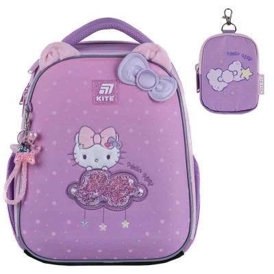 Фронтальний вигляд рюкзака Kite HK25-555S із PVC-нашивкою, паєтками та гаманцем – стильний і зручний вибір для школи.