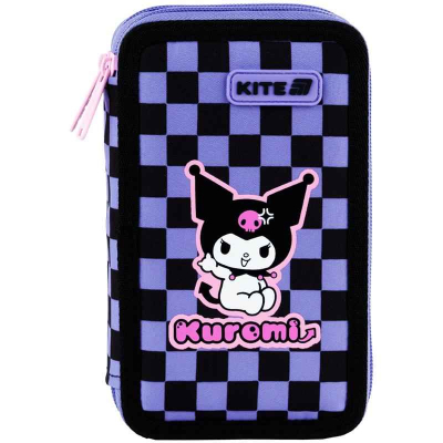 Пенал Kuromi HK25-623, шаховий малюнок у фіолетово-чорних тонах з персонажем Kuromi, стильна застібка.