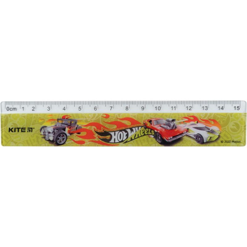 Линейка пластиковая Kite Hot Wheels HW22-090, 15 см