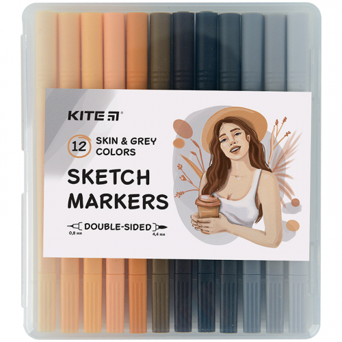 Скетч маркеры Kite Skin&Grey K22-044-4, 12 цветов
