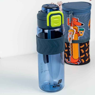 Пляшечка для води з трубочкою Kite K25-1234-2, 800 мл синьо-зелена