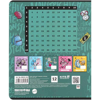 Зошит шкільний Kite Monster High MH25-232, 12 аркушів, клітинка