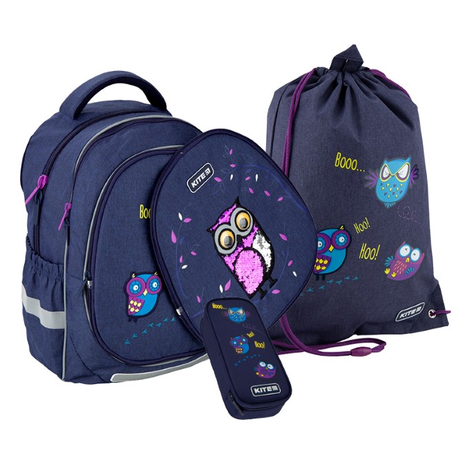 Шкільний Набір рюкзак + пенал + сумка для взуття Kite Education Owls SET_K20-700M(2p)-2