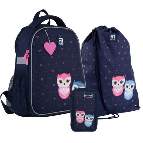 Шкільний Набір Рюкзак + Пенал + Сумка для взуття Kite Education Lovely owls SET_K21-555S-4