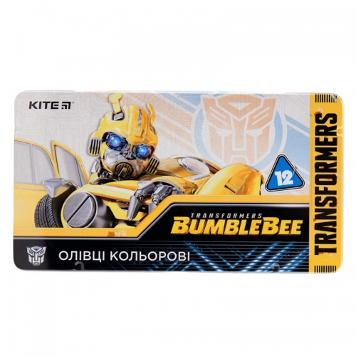 Олівці кольорові тригранні Kite Transformers BumbleBee Movie TF19-058 , металевий пенал, 12 шт.