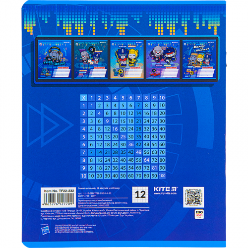 Зошит шкільний Kite Transformers TF22-232, 12 аркушів, клітинка