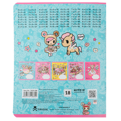 Тетрадь школьная Kite tokidoki TK23-236, 18 листов, клетка