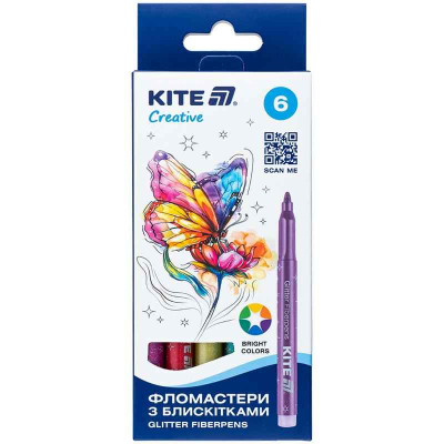 Фломастеры с блёстками Kite Creative K-1147, 6 цветов