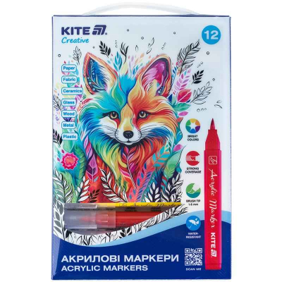 Маркеры-кисточки акриловые Kite Creative K-1159, набор 12 шт.