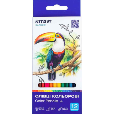 Карандаши цветные трёхгранные Kite Classic K-053, 12 шт.