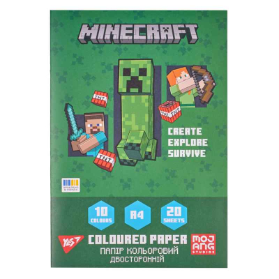 Папір кольоровий двосторонній Yes Minecraft 955458, 20 листів А4